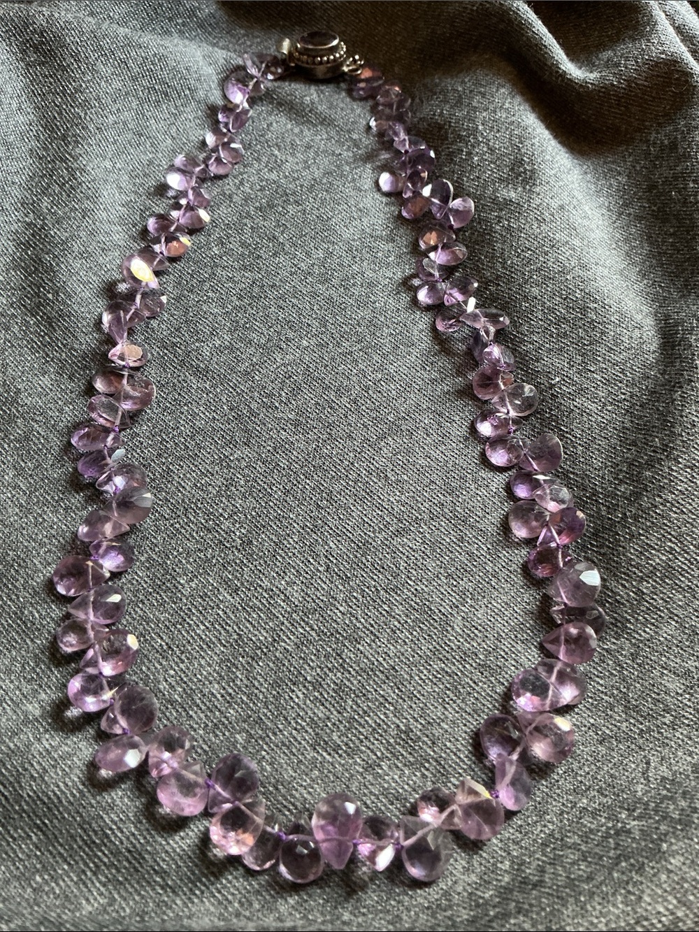 Hand-Crafted Genuine Amethyst Sparkly Faceted Briolette Necklace 20”